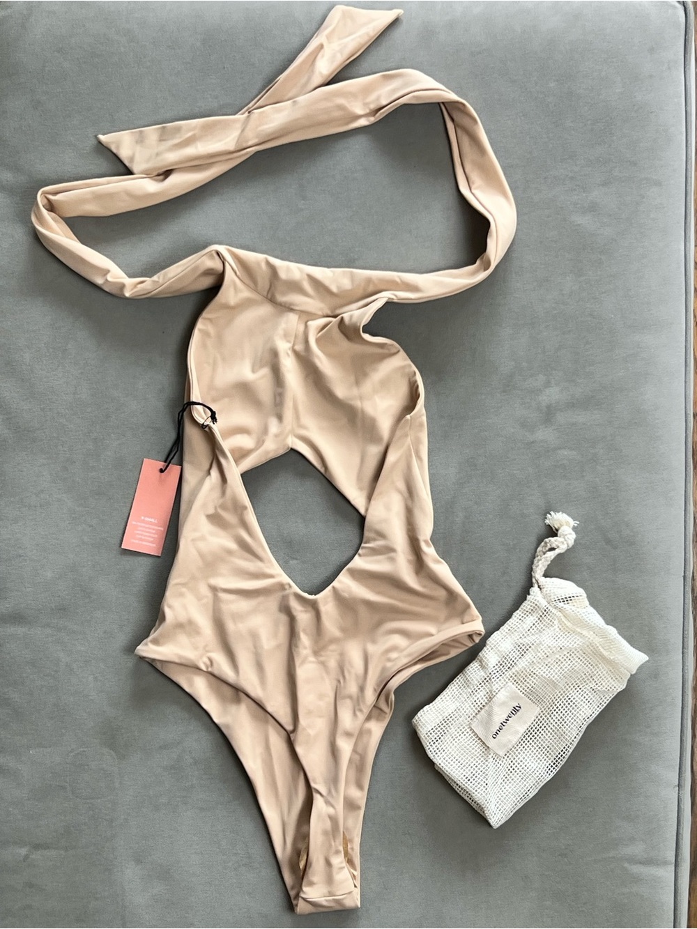 One Twenty Nude Beige Halter Swimsuit - Picture 3 of 4
